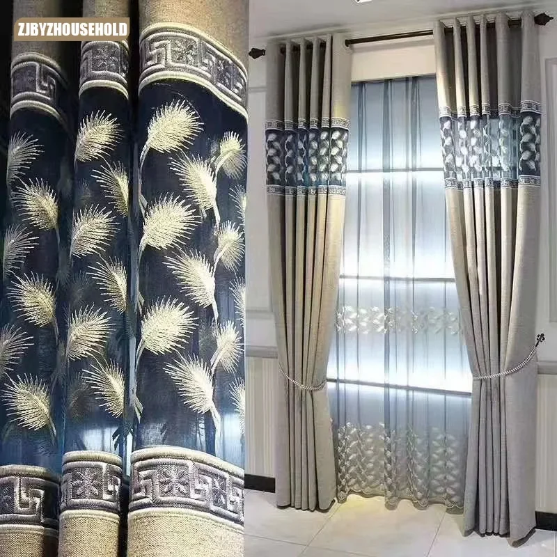 

Custom European Curtains for Living Room Suede Hollow Embroidered Curtains Fabric Bedroom Living Room Villa Blackout Curtains