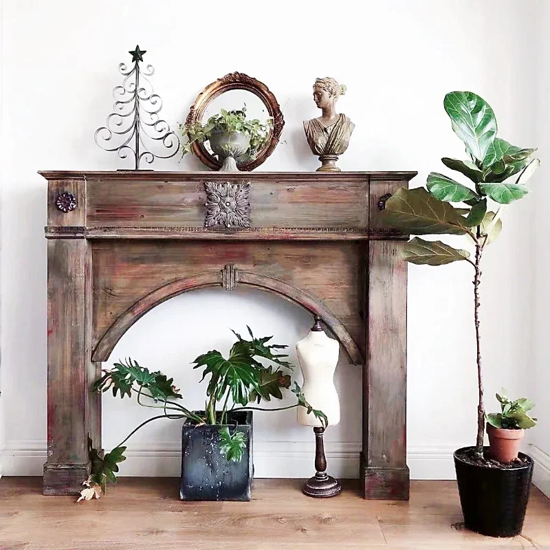 

French North American style retro made old solid wood imitation fake fireplace decoration cabinet living room homestay