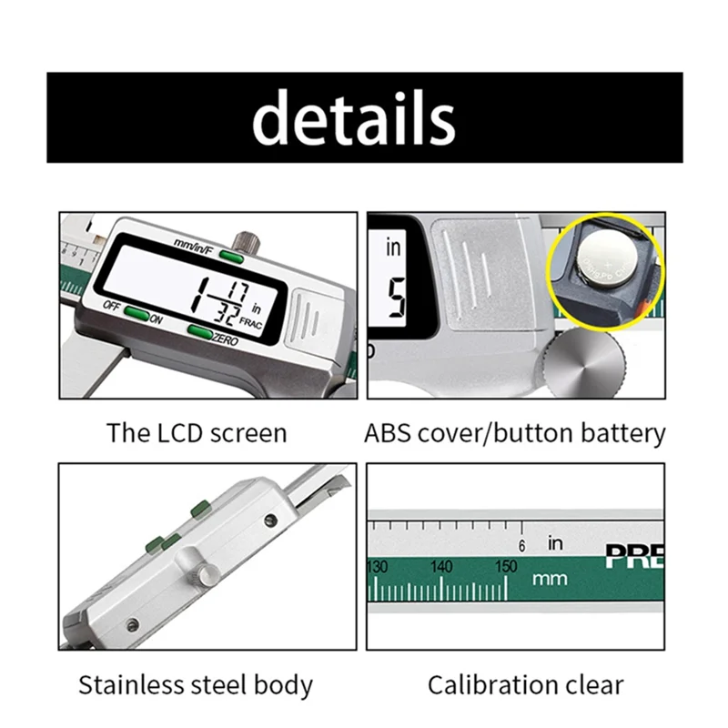 

Vernier Calipers ET50 Spelling Stainless Steel Vernier Calipers with Fractions with Metal Digital Mixed Score Display