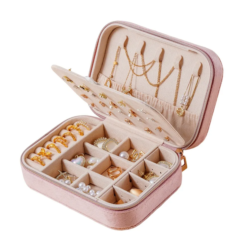 

2 Layer Travel Jewelry Case Velvet Portable Jewelry Box Multi-functional Large Capacity Necklace Display Case