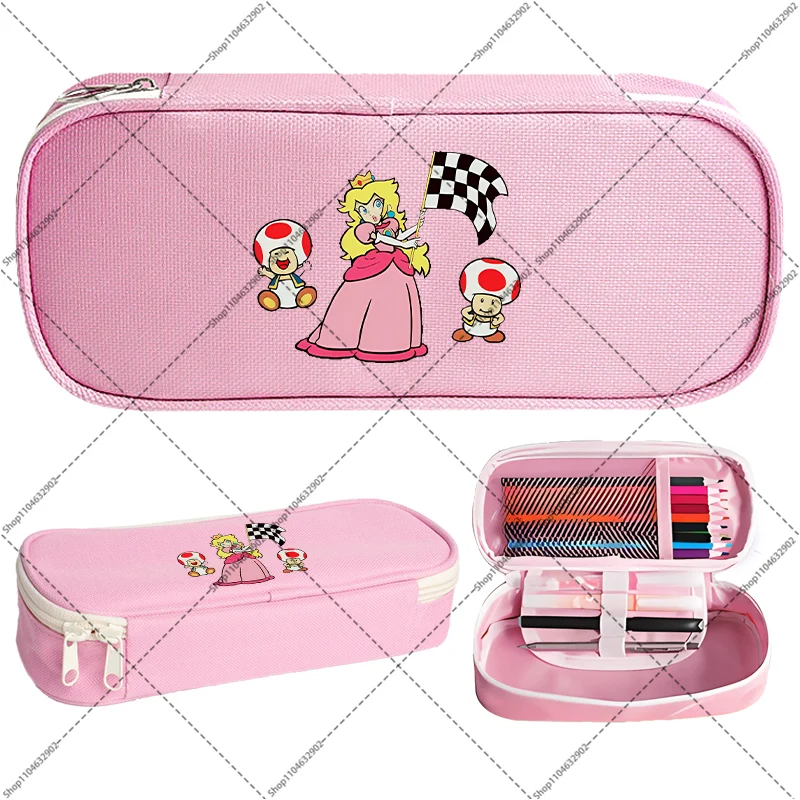 Super Mario Bros Pencil Cases Princess Peach Luigi Cartoon Character Pattern Printed Kawaii Stationery Back To School Party Gift