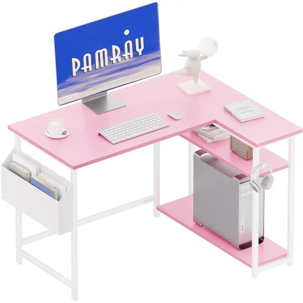 

40 Inch L Shaped Computer Desk with Reversible Side Storage Shelves, Small Desk or Small Space Home Oice, Writing Study Table PC