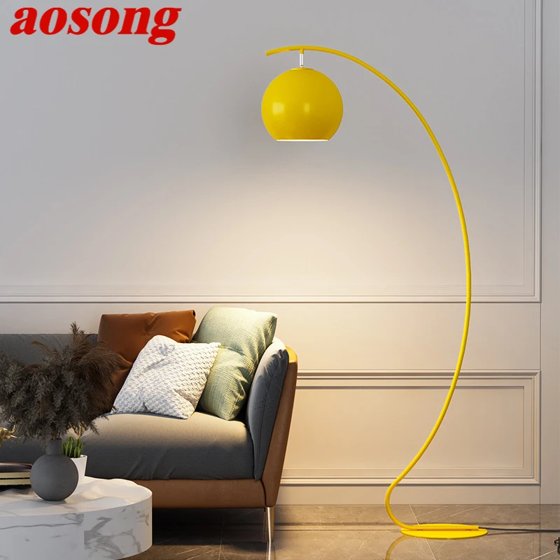 

AOSONG Nordic Yellow Fishing Floor Lamp Modern Family Living Room Bedroom Sofa Creative LED Decorative Standing Light