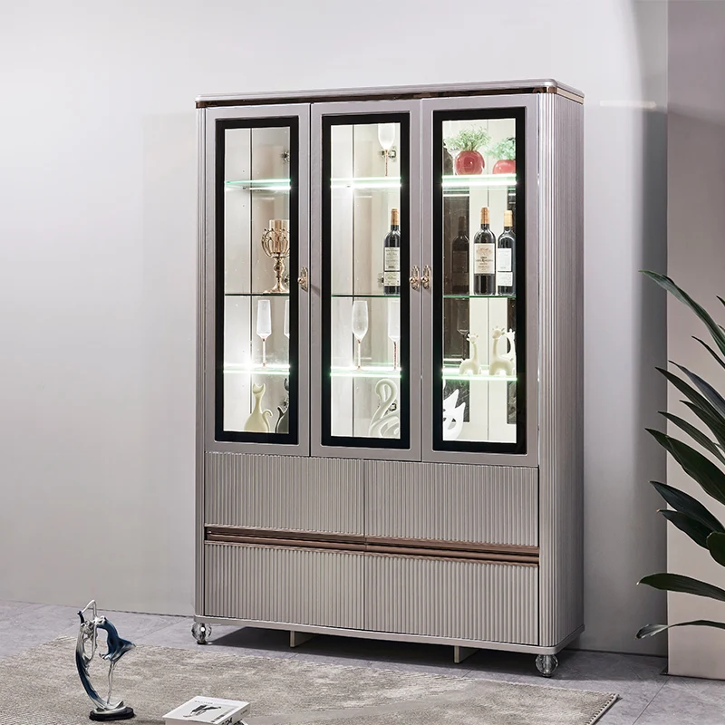 

Modern luxury wooden wine rack cabinet Home bar Restaurant furniture Large storage glass display Wooden living room wine cabinet