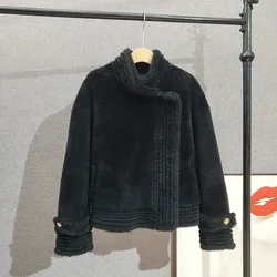 PT414 Women Lamb Wool Fur Short Casual Jacket Female Girl Sheep Shearling Motorbike Winter Coat Parka