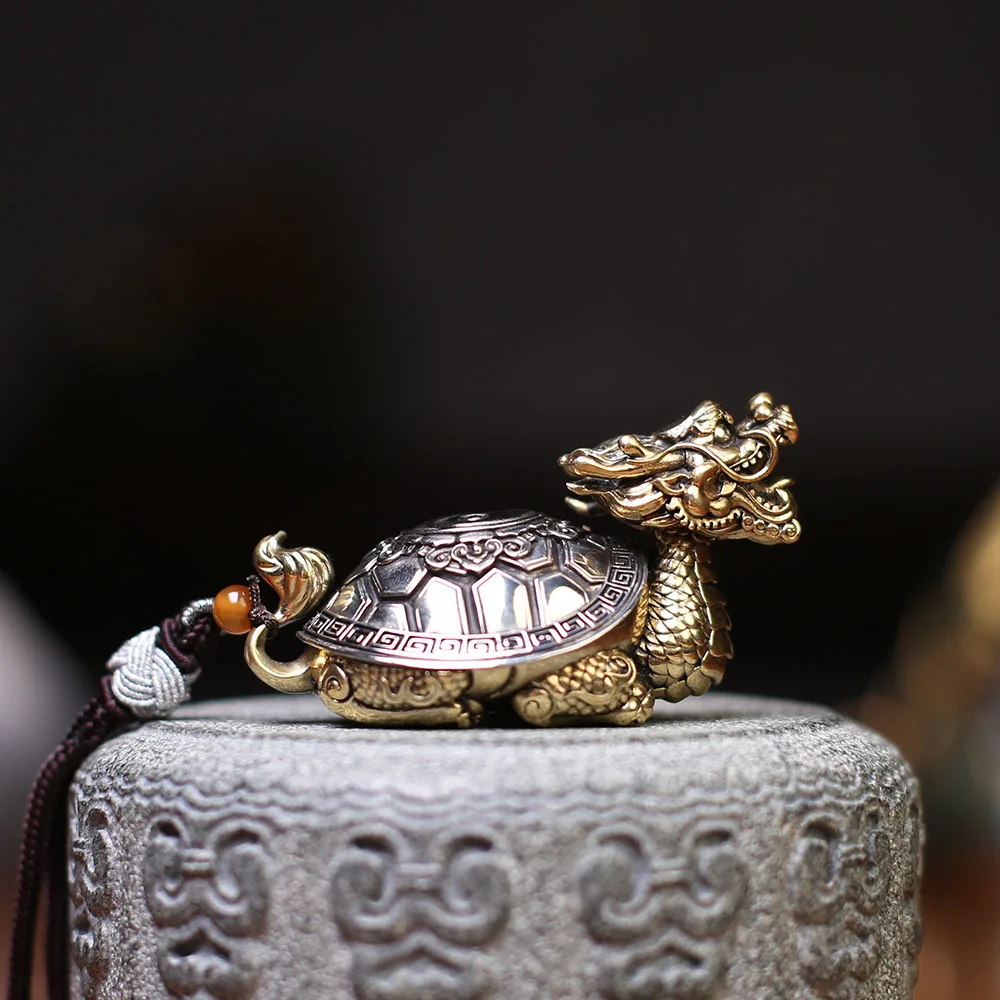 Estatua china de tortuga y dragón de latón de la suerte, escultura de cobre Feng Shui, Animal para decoraciones de cumpleaños, estatuas de chuchería