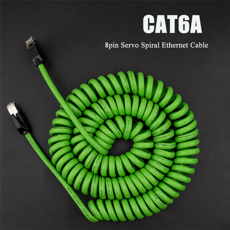 CAT6A Gigabit Shielded Spring Network Cable Shielded 8Pin RJ45 Servo Spiral Ethernet Wire CTA6A Industrial PUR Line for Robot