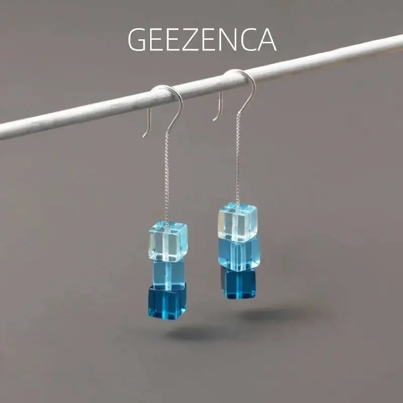 

Серьги GEEZENCA из стерлингового серебра 925 пробы с разноцветными фианитами женские, оригинальный дизайн, геометрические шикарные серьги в минималистском стиле, новинка 2023