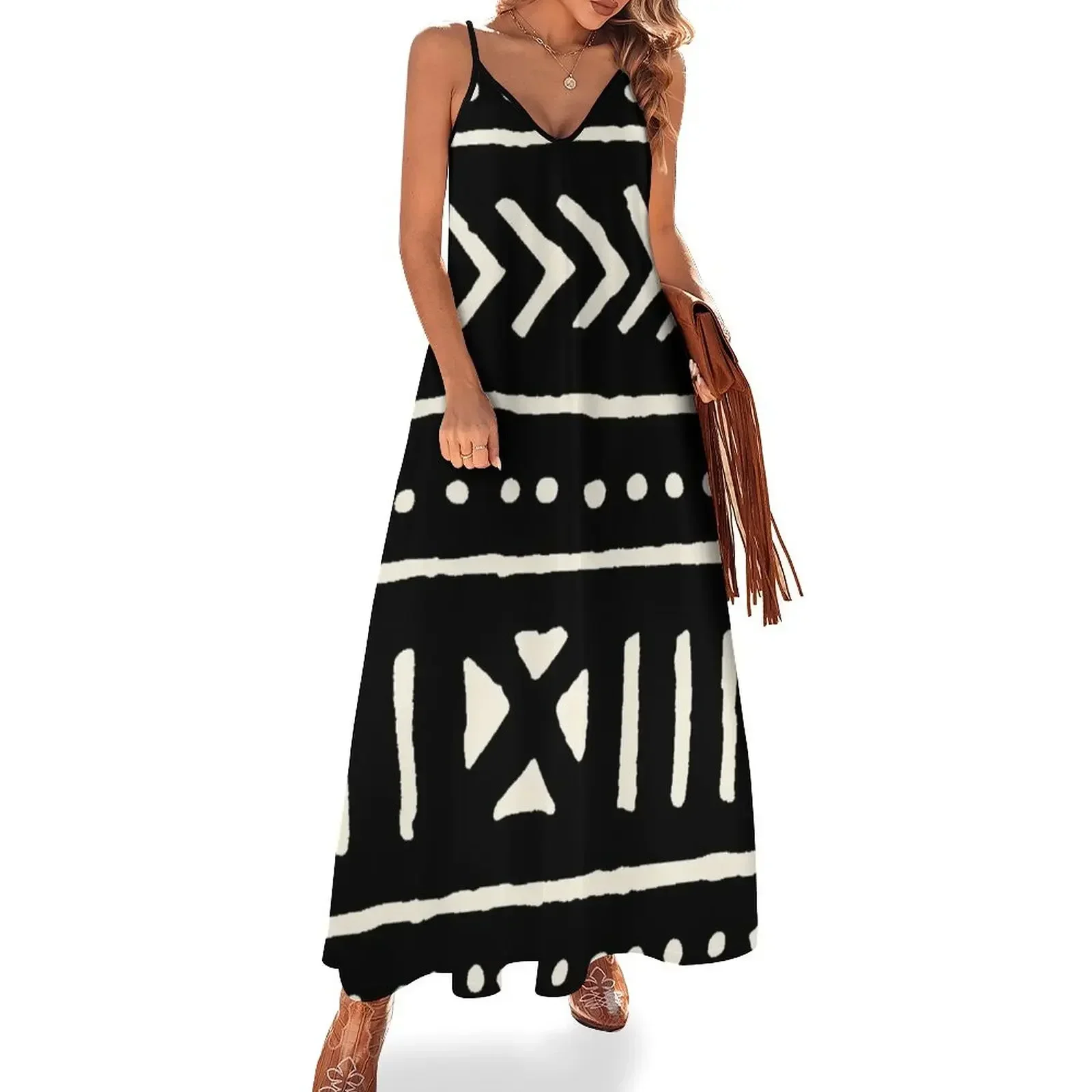 

african mud cloth black and white Sleeveless Dress women's clothing korea stylish prom dress 2025 Dress