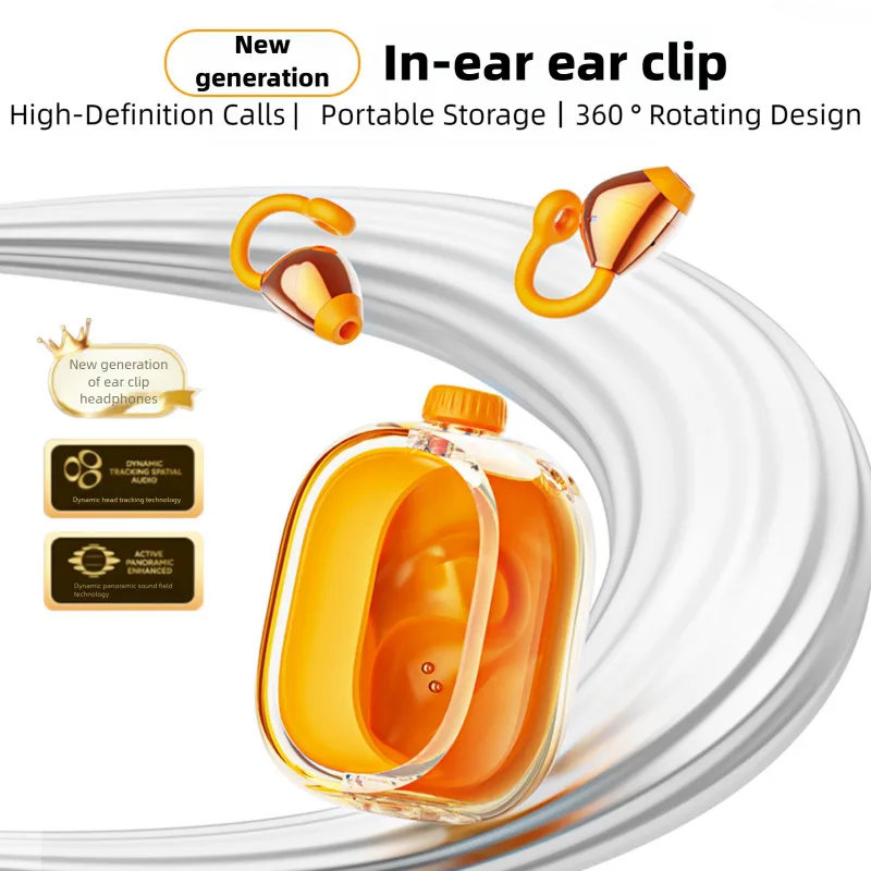 

360°Rotate Design Wireless Bluetooth Ear-clip In-ear Earsets Intelligent Noise Reducion Earphones With Space Capsule For Music
