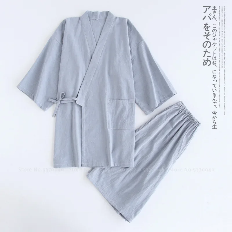 Couples Home Casual Pajamas Set Japanese Style Yukata Kimono Cotton Linen Robes Shorts Chinese Hanfu Pyjamas Bathrobe Sleepwear