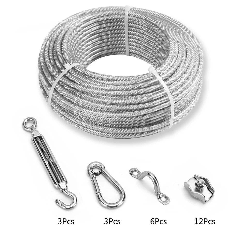 String Lamp Suspension Kit PVC Coated 304 Stainless Steel Cable Screw Buckle Hook Steel Wire Rope Clamp Heavy-Duty Hardware Kit image 3
