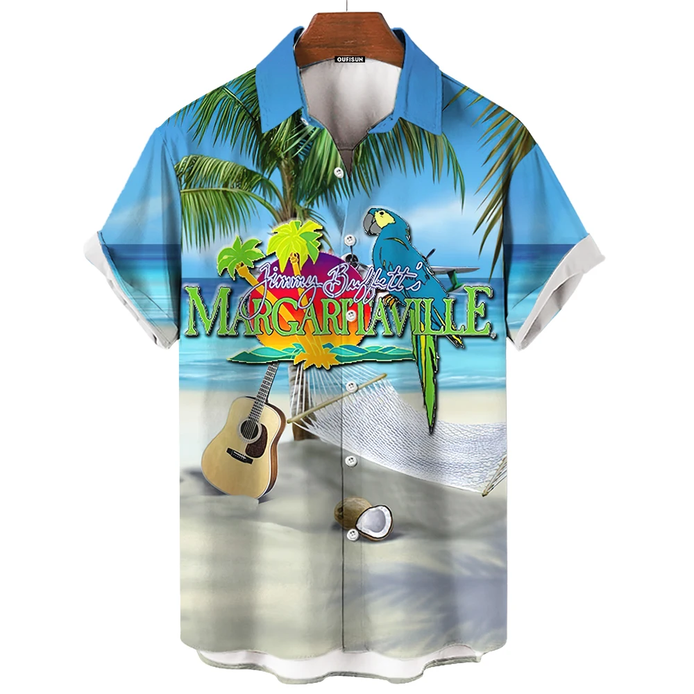 Hawaiian Resort 3D Print Parrot Dress Flower Shirt Men\'s Summer Short Casual Man Clothing Vintage Harajuku Cadiz Social Camisas