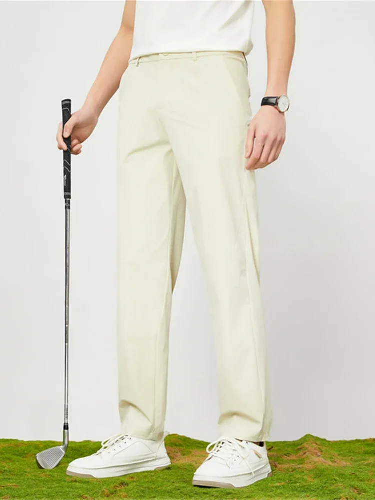 

Summer Men's Quick Dry Casual Pants Lightweight Nylon Spandex Stretch Golf Pants Cool Ice Silk Trousers with 4 Zip Pockets