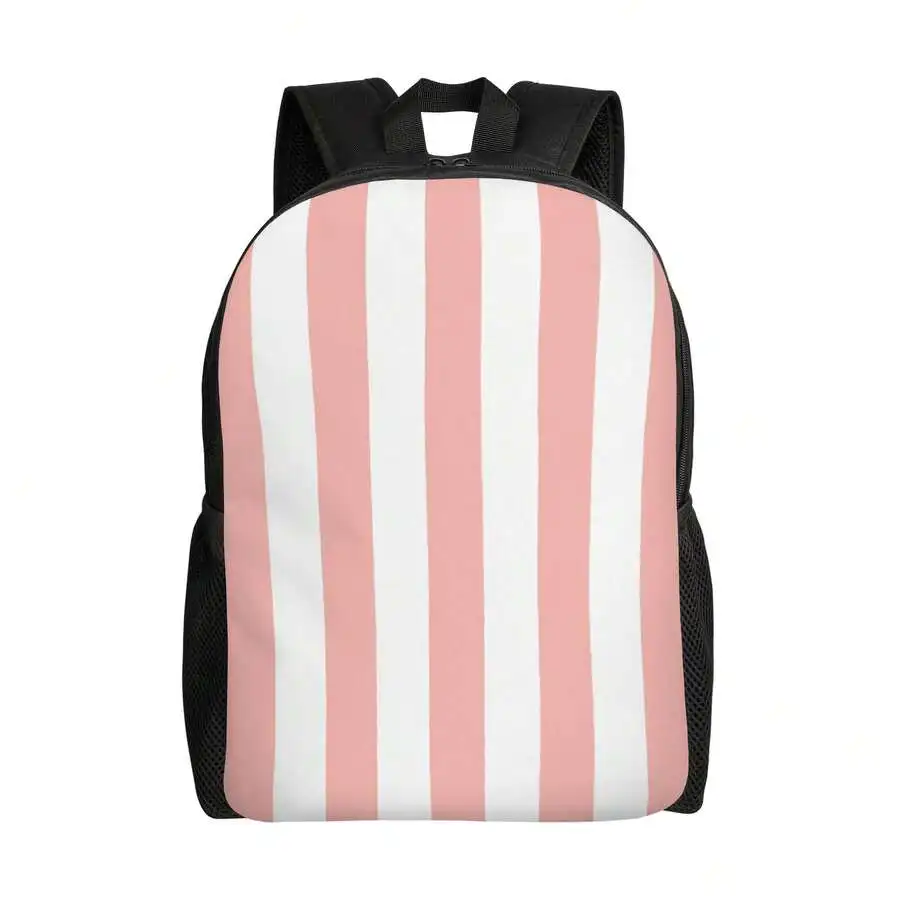 

Pink And White Vertical Stripe Backpack Minimalist Casual Daypack For College And Weekend Use