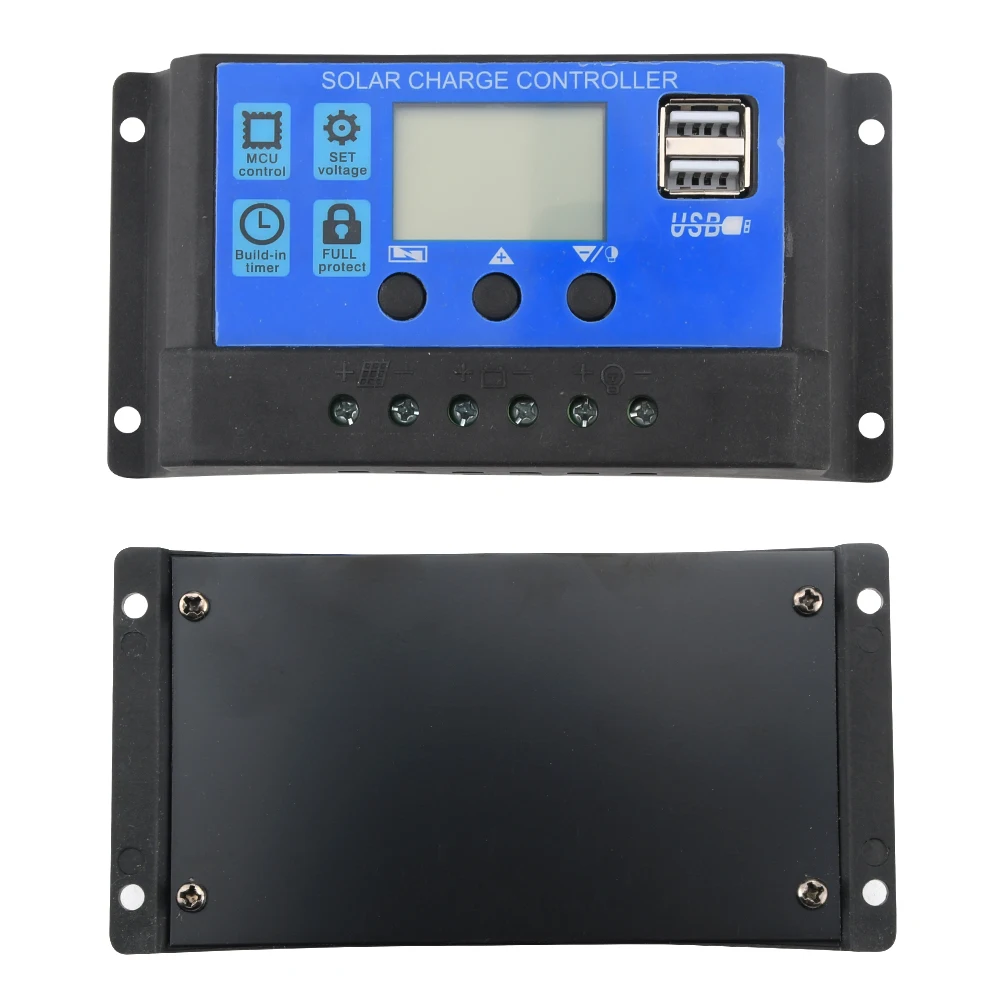 Solar Charge Controller 12V24V 30A/20A/10A Auto LCD Dual USB 5V Output Photovoltaic Solar Panel PV Regulator Load Discharger