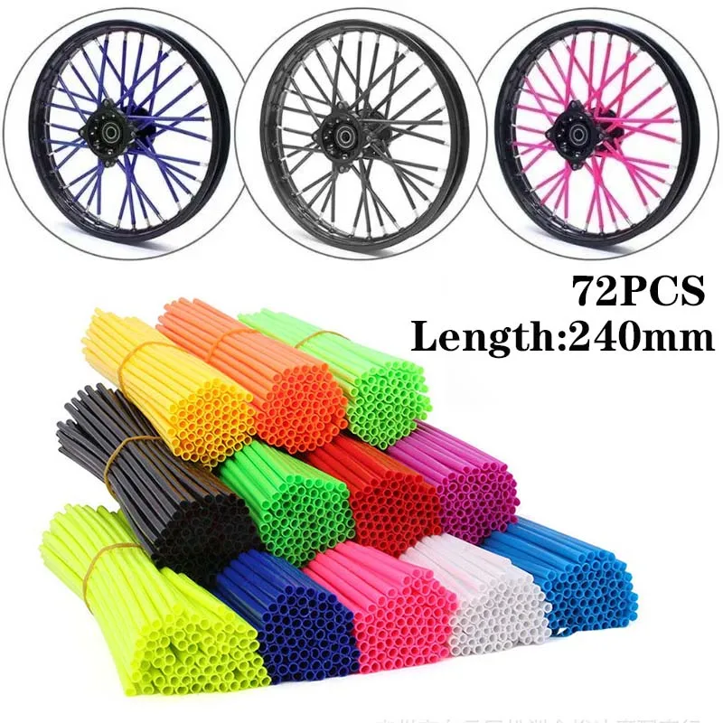 72PCS 24cm Universal Dirt Bike Spoke Covers Motorcycle Wheel Rim Skins Protector Motocross Bicycle Bike Spoke Wrap Kit
