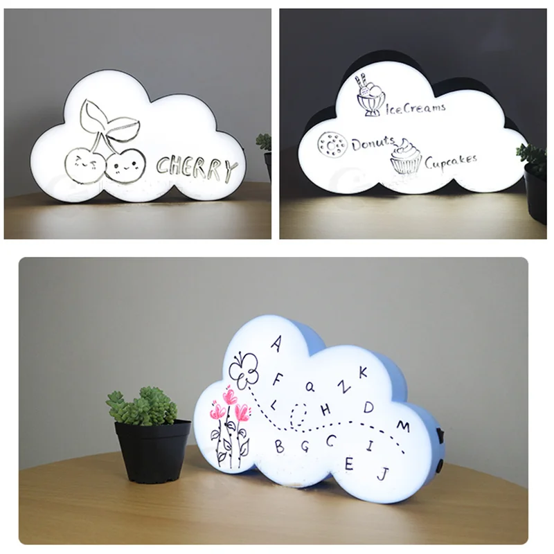 DIY Light Box Creative LED Night Lamp Cartoon Cloud Message Board Handwritten Message Lamps Room Decoration Kid Gift