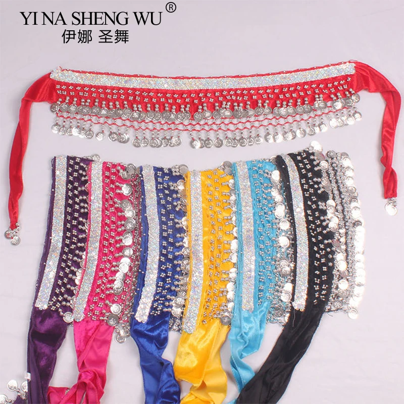 Metal Coins Child Waist Chain Hip Scarf Child Belly Dance Indian Dance Belt For Kids Waist Belt Chain Double layered waist towel