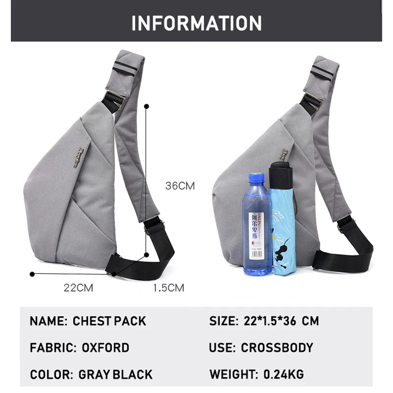 Fashion Male Chest Bag Waterproof Casual Chest Pack Male Business Sling Bags Anti Theft Travel Chest Pack Male leather bag