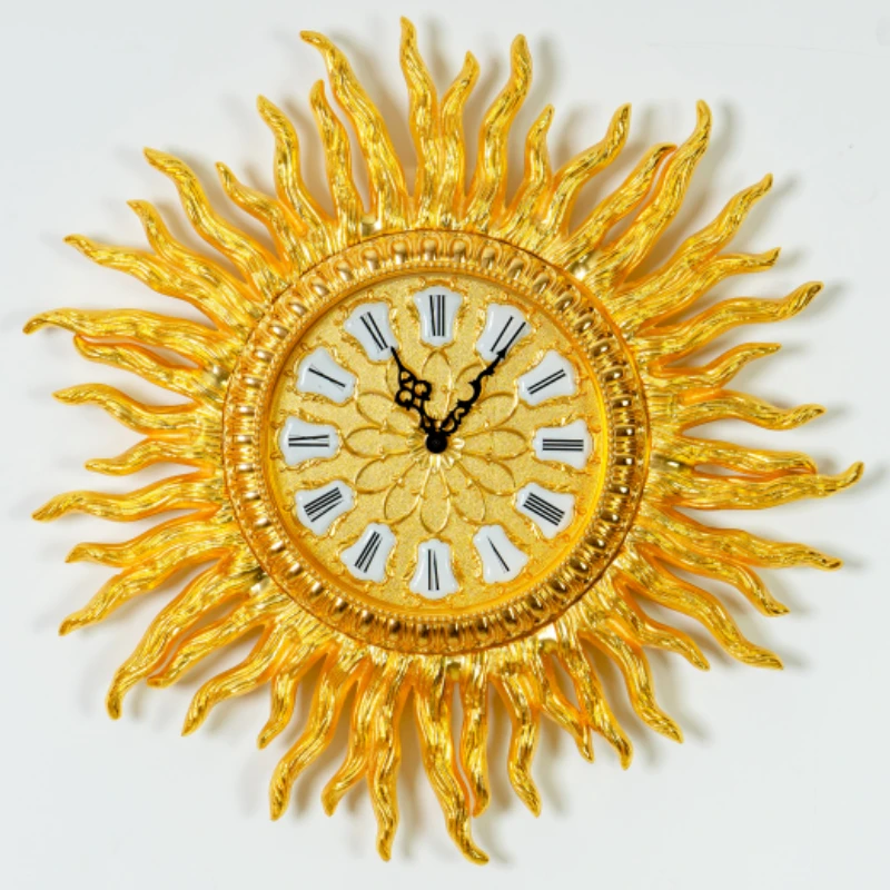 

Luxury Home Decor Golden Copper Metal Wall Art Wholesale Sun Shaped Wall Clock