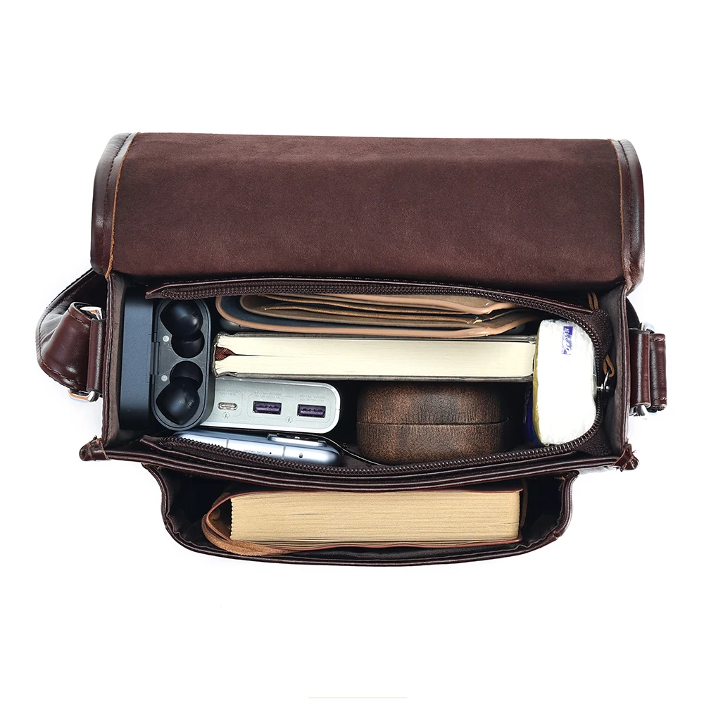 Cap type men's leather layered crossbody bag street trendy messenger bag men's shoulder bag