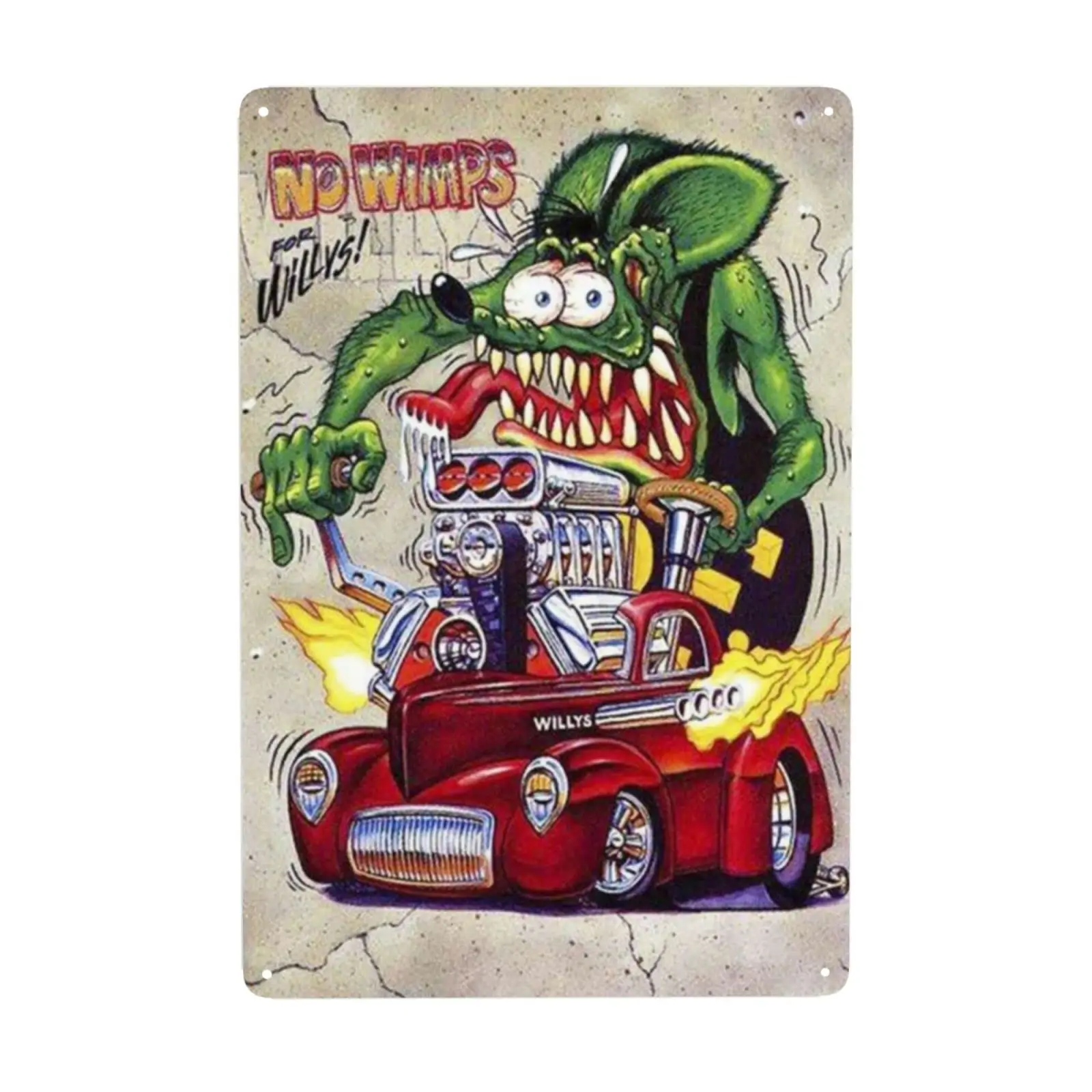 Rat Fink Decorative Signs Metal Tin Sign for Men Women Wall Decor for Bars Restaurants Cafes Pubs, Multicolor, 20x30cm