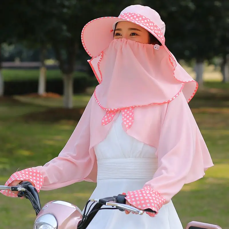 夏韓国風日よけ帽子スカーフ自転車乗馬日焼け止め肩丈女性用紫外線防止大きなつば屋外日よけ帽子