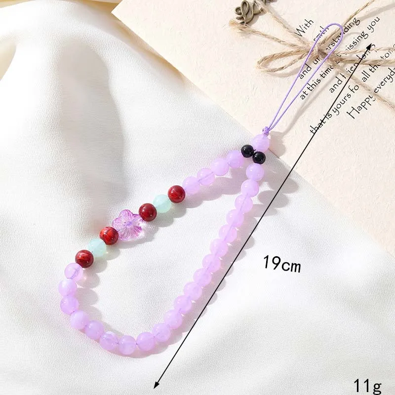 New Red Cherry Pendant Wrist Strap Phone Case Rope Fashion Red Agate Purple Jade Crystal Beaded Phone Chain Jewelry Lanyard