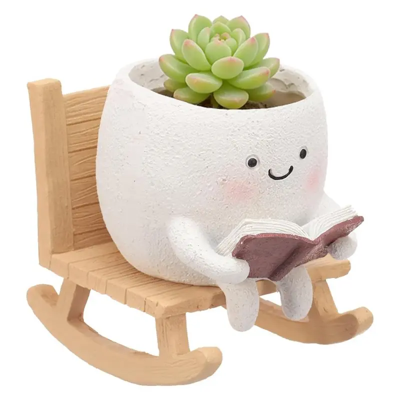 WORTHOWN-Cute Smile Face Hanging Planter, Resin Swing Flower Pot With Drainage Hole, Indoor Outdoor Home Garden Decor