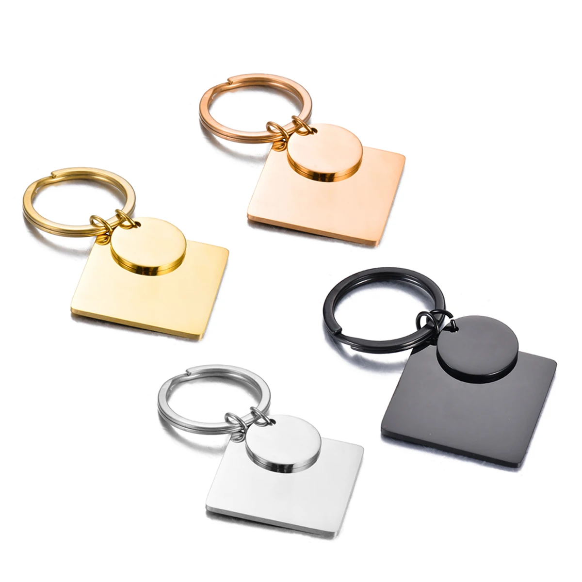 3Pcs Stainless Steel Square Round Keychain Blank for Engrave Metal Keyring Mirror Polished Fashion Accessories Creative Gift