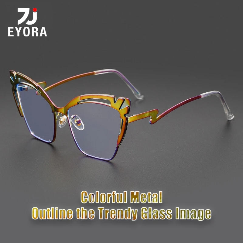 

EYORA Fashion Cat Eye Personalized Metal Reading Glasses Anti Blue Ray Myopia and Hyperopia Photochromic Prescription Eyewear