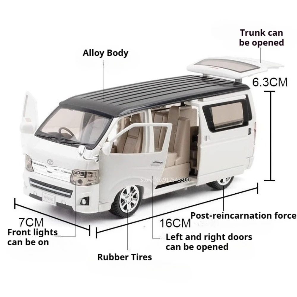 1:32 Scale Hiace Vellfire Car Model Toy Doors Opened Sound Light Vehicle Pull Back Alloy Body Models for Children Holiday Gifts