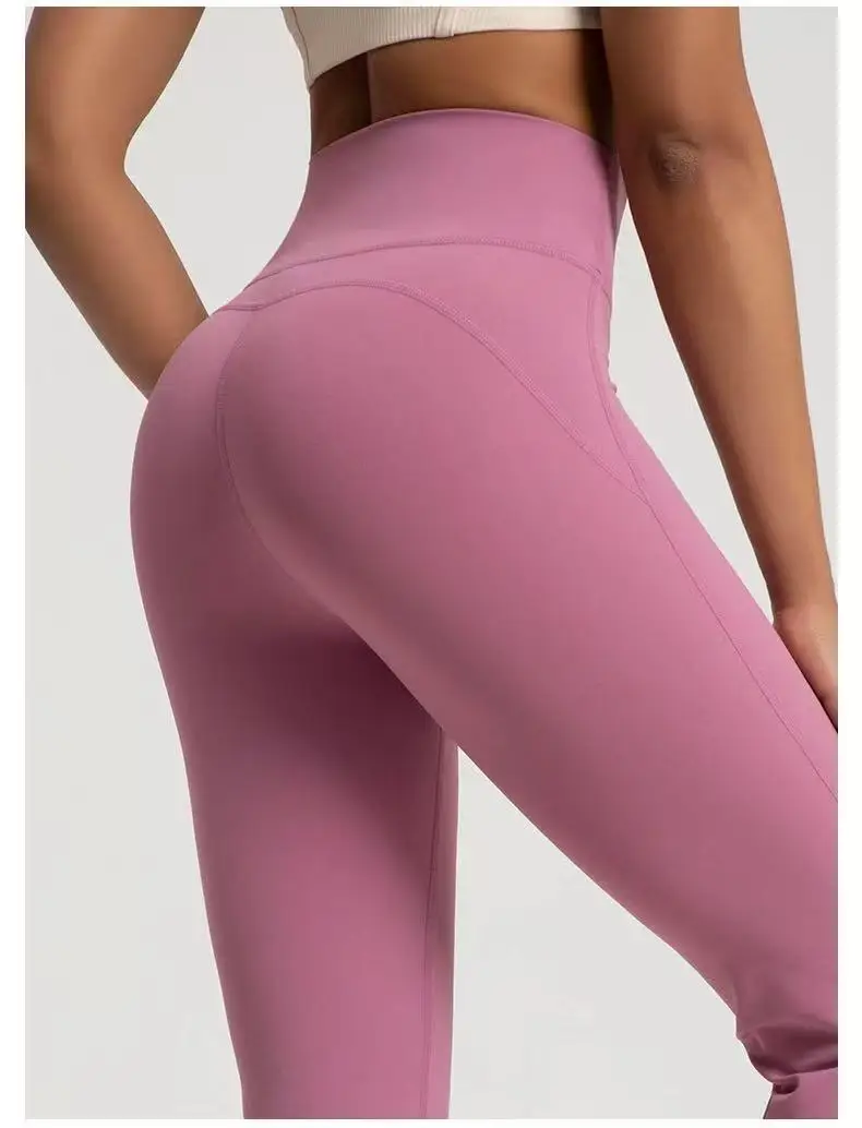 Nackt-Optik, hohe Taille, taillenbetont, hüfthebend, Fitness-Übung, elastische Schlaghose, Damen, lässige Outdoor-Lauf-Yoga-Hose – Detail 15