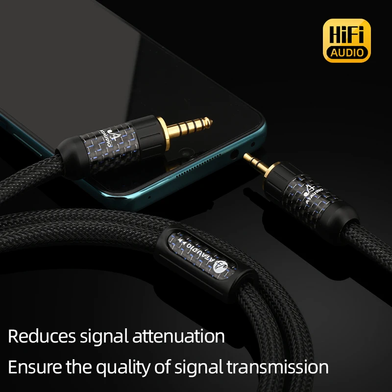 ATAUDIO HiFi Square Copper 4.4mm Balance ke 3.5 mm Stereo Aux Jack Kabel Adaptor Audio Seimbang Male to Male untuk Pemutar Earphone