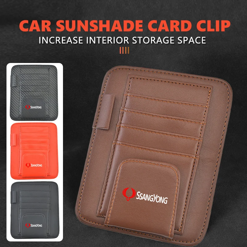 For SsangYong Car Sunvisor Storage Clip Multi-Pocket Card Ticket Clip Organizer Interior Accessories Musso Rexton Torres Kyron