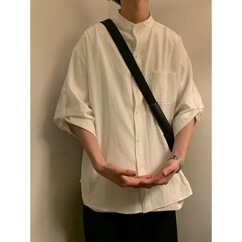 

y Sle Men's ort Sve irt Summer Sun Clean Cool White irt Stand Fit Polyester Fiber Spring Season China Made