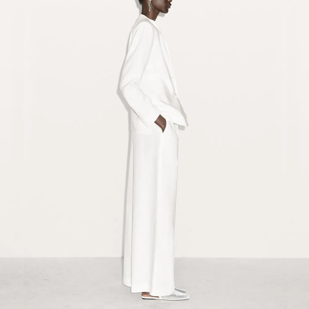 고품질 여성 린넨 수트 싱글 브레스티드 재킷 팬츠 여성 투피스 세트 스마트 핏 오피스 데일리 여성 의류