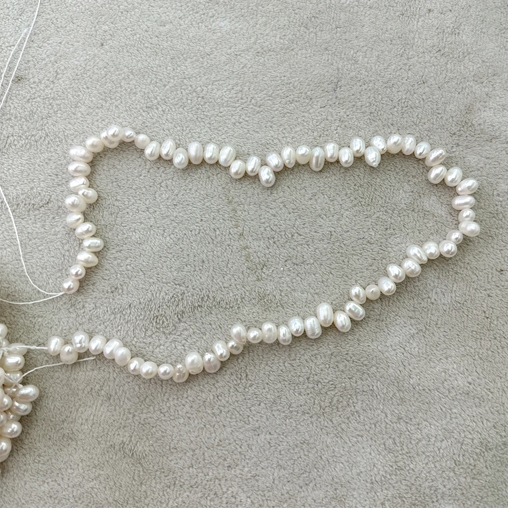 5-6mm White Freshwater Pearls, Natural Oval-shaped Pearl in Strand Loose Beads 1 line about 76pcs for Jewelry Making