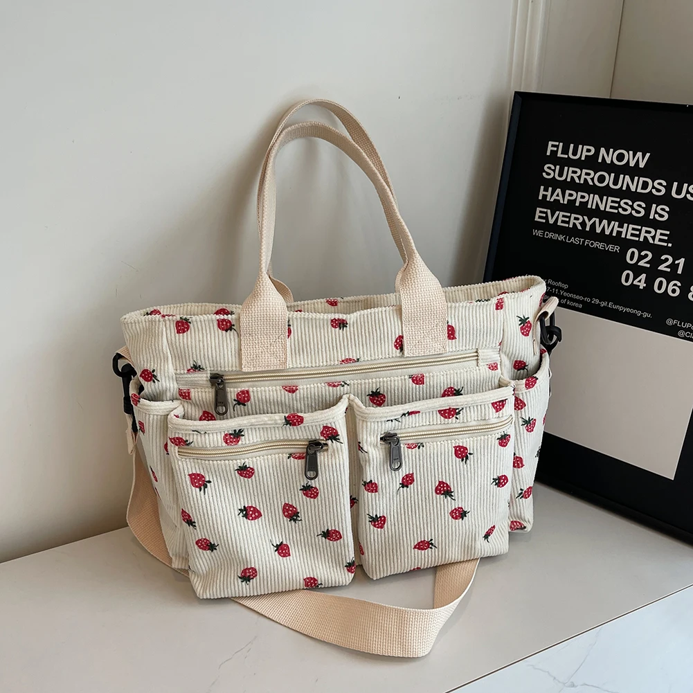 

Women Strawberry Shoulder Bag Fashion Corduroy Tote Bag Large Capacity Stylish Crossbody Bag Simple Messenger Bag Chic Hobo Bag