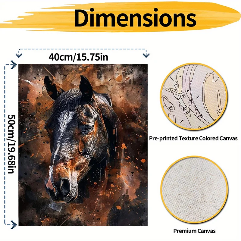 Professional Art Use, 1 Set Professional Art-Grade Adult Paint by Numbers DIY Kit, Abstract Ink Splash Galloping Horse Head Port