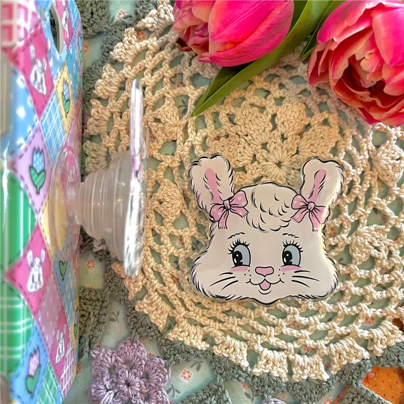 

Cute Bow Tie Rabbit Universal Mobile Phone Airbag Holder Cartoon Dog GripTok Phone Finger Ring Stand Creative Bracket