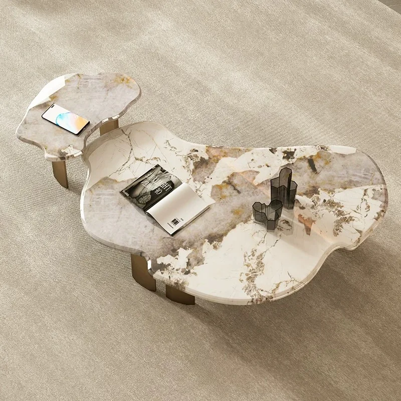 

Light luxury imported pure natural luxury stone coffee table high-grade Italian stainless steel marble coffee table living room