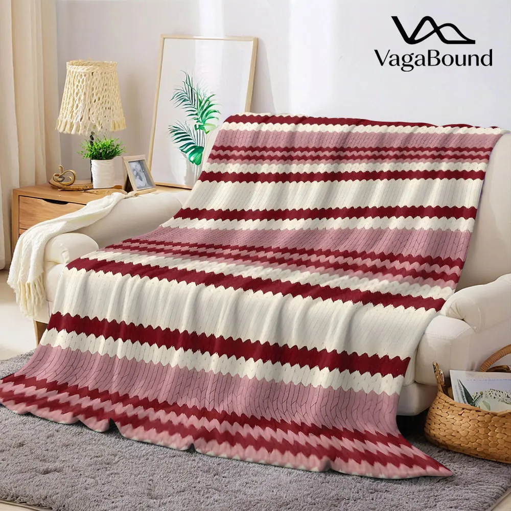 Red Pink Chevron Stripe Flannel Blanket Warm Soft Halloween Christmas Decorative Couch Warm Cozy All-Season Gift