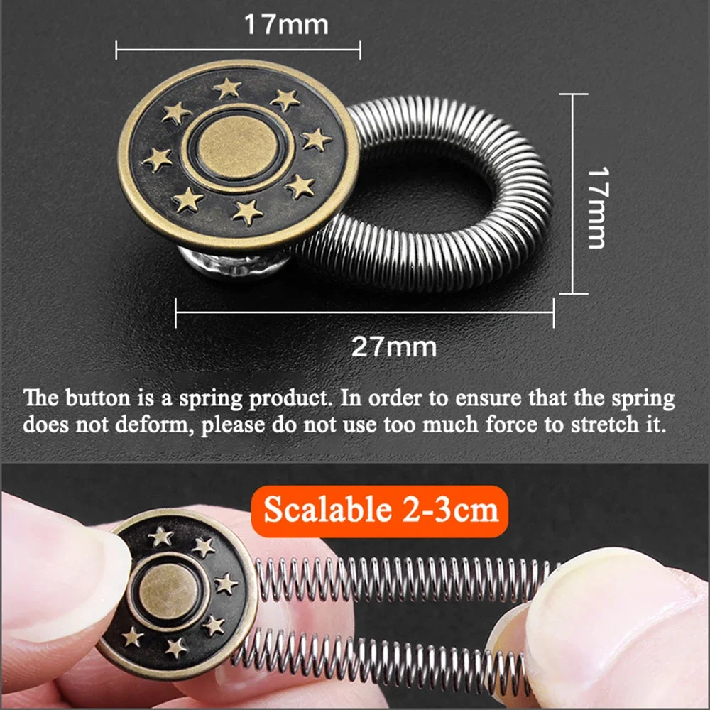 1/5/10/20pcs Button Extender for Pants Jeans Free Sewing Adjustable Retractable Waist Extenders Metal Buttons Waistband Expander