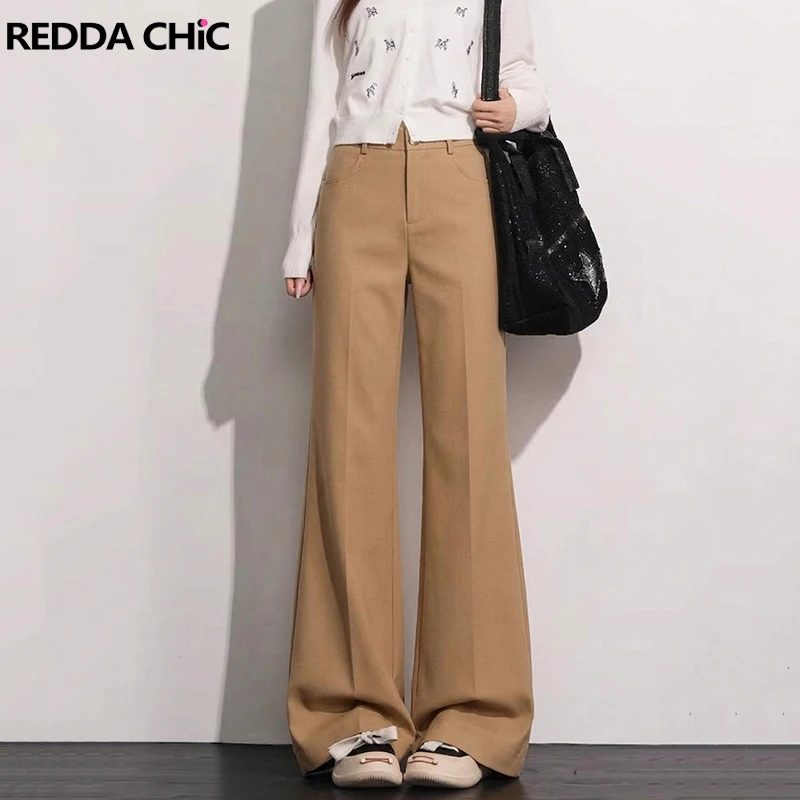 

REDDACHiC Классические женские брюки цвета хаки, повседневные, широкие, прямые, с высокой талией, элегантные, простые, для повседневной носки