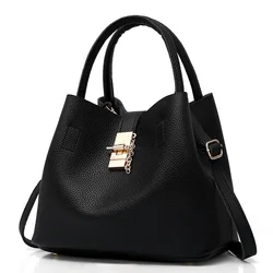 Bolsa de grande capacidade para mulheres, bolsa crossbody, bolsa de balde portátil PU, bolsas femininas, padrão lichia