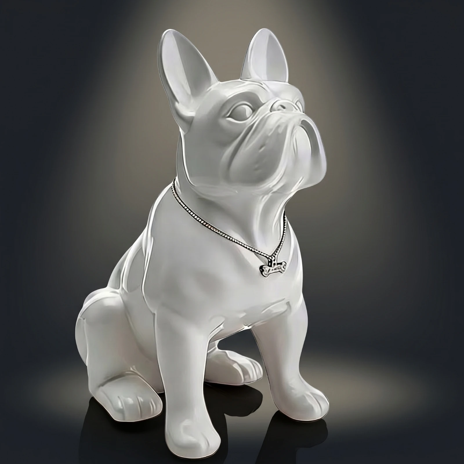 French Bulldog Figurine Polished French Bulldog Statue Dog Statue with Necklace Collectible Dog Figurine Art for Frenchie Owners