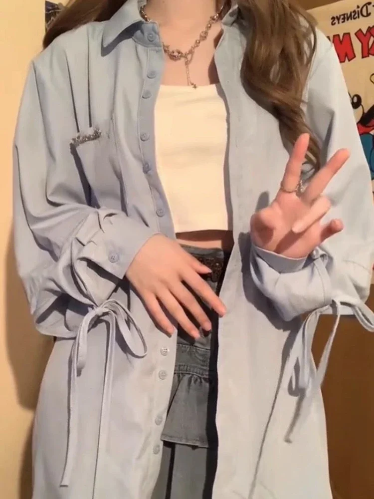 Camisas femininas moda diária simples estilo coreano casual solto único breasted chique turn-down colarinho aconchegante primavera all-match concurso