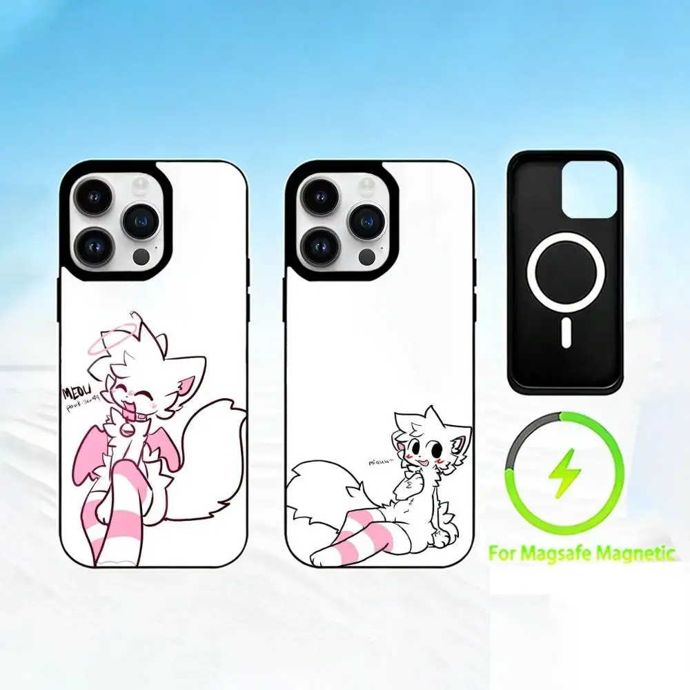 

C-Cute cat man Phone Case For iPhone 17 16 15 14 13 12 Pro Max Plus for Mirror Wireless Magnetic Cover